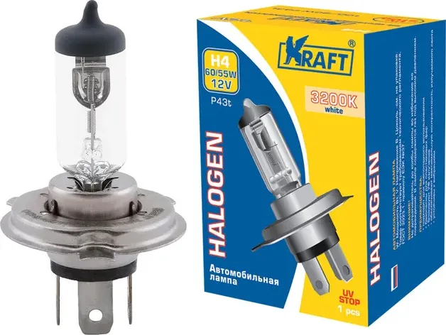 Автолампа H4 12v 60/55w (P43t) (Kraft). Артикул KT700010