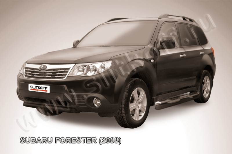 Защита Slitkoff переднего бампера d57 короткая ЧЕРНАЯ матовая для Subaru Forester III 2008-2012. Артикул SF013B