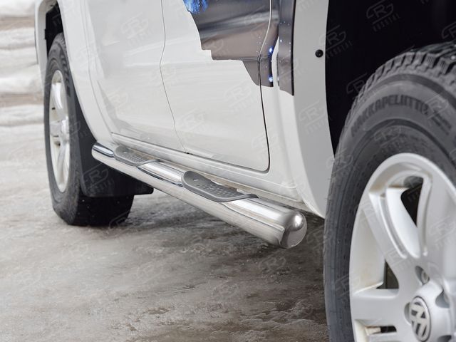 Защита порогов RusStal труба d76 с накладкой (Вариант 3) для Volkswagen Amarok I 2016-2026. Артикул VAMT-0025403