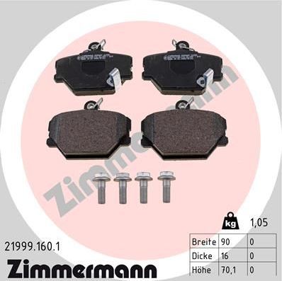 Тормозные колодки Zimmermann передние для Smart Roadster W452 2003-2005. Артикул 21999.160.1