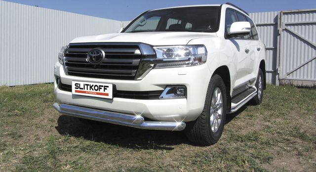 Защита Slitkoff переднего бампера d76+d76 двойная для Toyota Land Cruiser 200 рестайлинг 2015-2021. Артикул TLC2-15-002