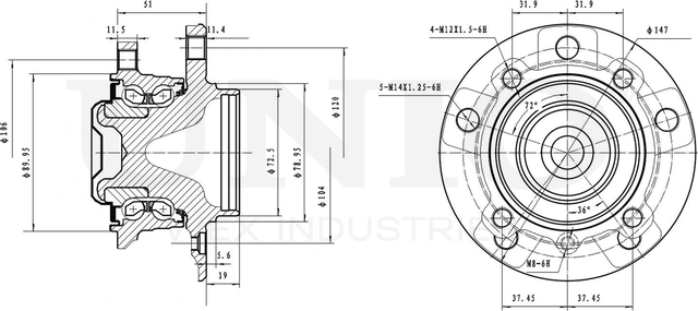 Ступица колеса с интегрированным подшипником (Unio). Артикул HUB-20247