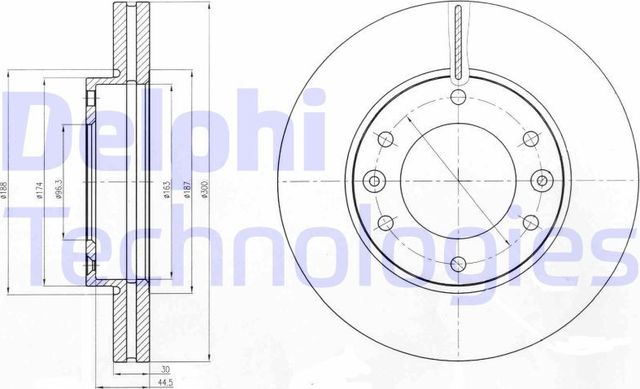 Тормозной диск Delphi передний для Hyundai H-1 II 2008-2026. Артикул BG4296