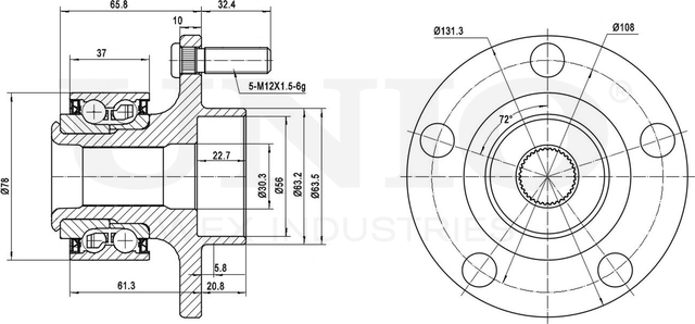 Ступица колеса с интегрированным подшипником (Unio). Артикул HUB-20001