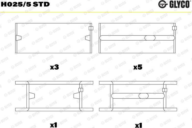 Вкладыши коренные Glyco для Volkswagen Santana 1981-1984. Артикул H025/5 STD