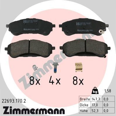 Тормозные колодки Zimmermann для Ford Ranger III 2011-2015. Артикул 22693.170.2