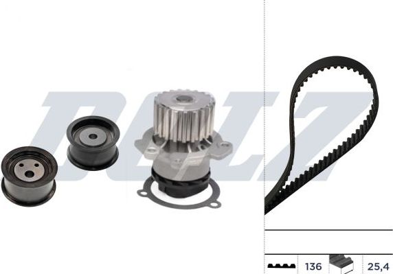 Помпа (водяной насос) с комплектом ремня ГРМ Dolz для ВАЗ 2111 1995-2009. Артикул KD140