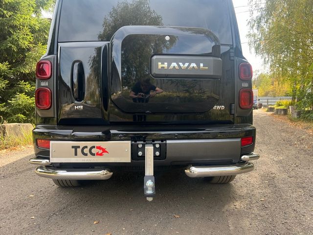 Фаркоп ТСС оцинкованный под американский квадрат для Haval H9 II 2024-2026 (нерж. шар) с накладкой с надписью Haval. Артикул TCU00432N