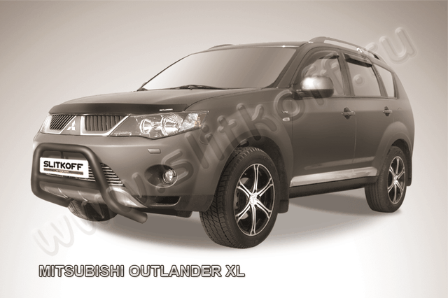 Кенгурятник Slitkoff d57 низкий ЧЕРНЫЙ матовый для Mitsubishi Outlander XL 2006-2010. Артикул MXL003B
