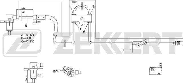 Датчик ABS Zekkert задний правый для Kia Spectra II 2004-2009. Артикул SE-6081