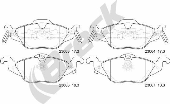 Тормозные колодки Breck передние для Chevrolet Corsa 1994-2002. Артикул 23063 00 702 10