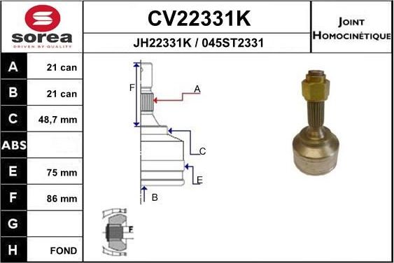 Шрус внутренний (граната) EAI. Артикул CV22331K