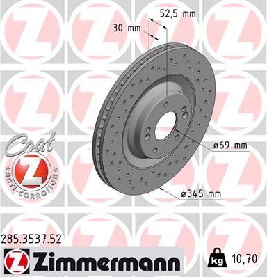 Тормозной диск Zimmermann SPORT Z. Артикул 285.3537.52