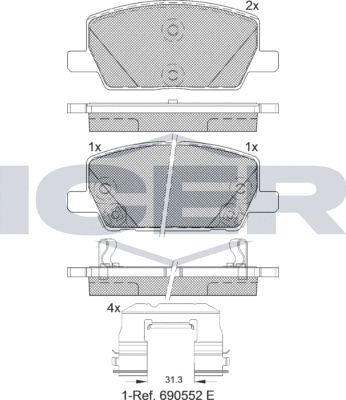 Тормозные колодки Icer передние для Chevrolet Tracker III (Trax) 2012-2026. Артикул 182355