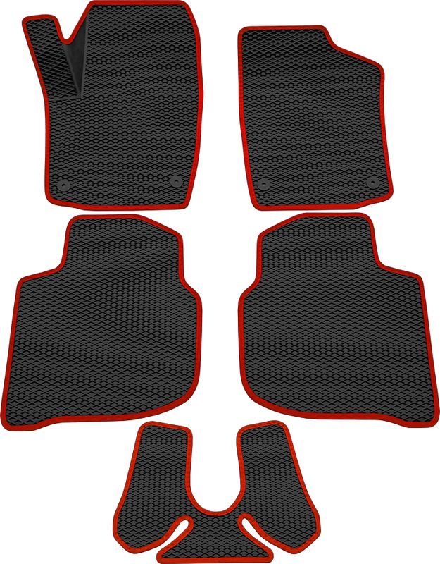 Коврики Rezkon 3D EVA Ромб резиновые для салона Volkswagen Polo VI 2020-2026 Красный кант. Артикул 9235020204