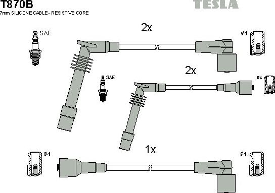 Высоковольтные провода (провода зажигания) (комплект) Tesla. Артикул T870B