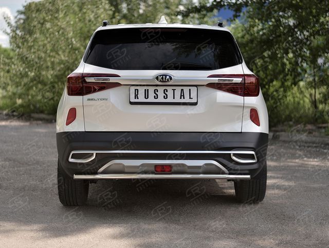 Защита RusStal заднего бампера d42 (секции) для Kia Seltos 2020-2026. Артикул KSLZ-003422