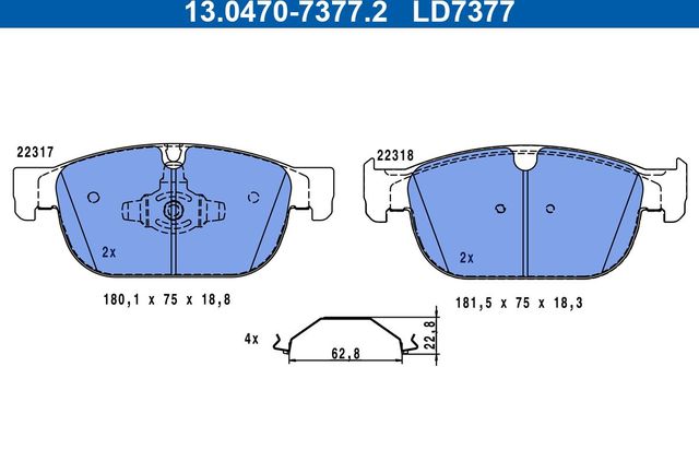 Тормозные колодки ATE Ceramic для Volvo S90 II 2016-2026. Артикул 13.0470-7377.2