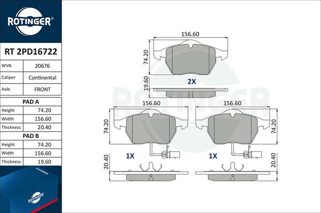 Тормозные колодки Rotinger. Артикул RT 2PD16722