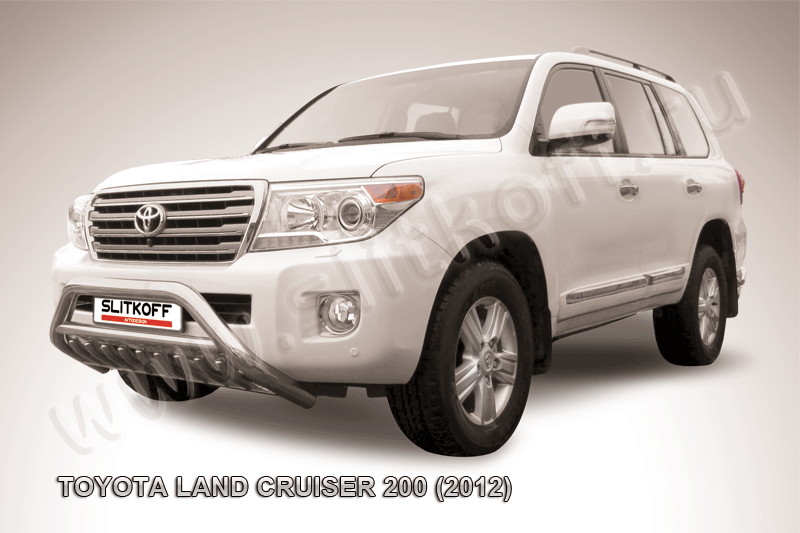 Кенгурятник Slitkoff d76 низкий широкий с защитой картера и перемычкой для Toyota Land Cruiser 200 2012-2013. Артикул TLC2-12-006