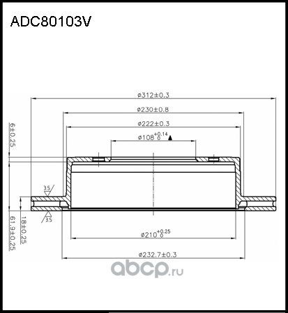ADC80103V_диск тормозной! задний/ Lexus GX, Toyota Land Cruiser Prado 2.7-4.6i/D (Allied Nippon). Артикул ADC80103V