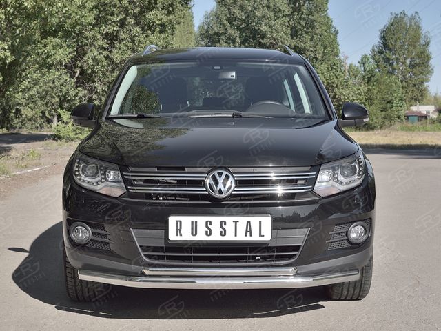 Защита RusStal переднего бампера d63/63 (дуга) для Volkswagen Tiguan Sport & Style (Trend & Fun) 2011-2016. Артикул VGZ-000982
