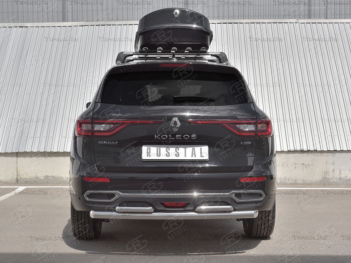 Защита РусCталь заднего бампера d63 дуга-d42х2 дуги для Renault Koleos II 2016-2026. Артикул RKZ-002978