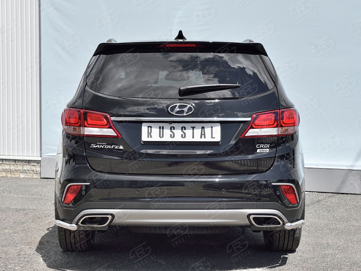 Защита RusStal заднего бампера уголки d42 (секции) для Hyundai Santa Fe Grand 2016-2026. Артикул HSFZ-002742