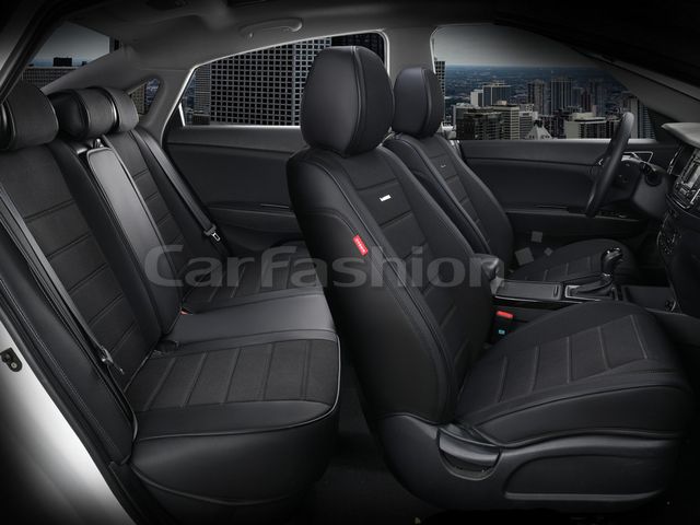 Чехлы универсальные каркасные CarFashion 5D Mayer Plus на сидения авто, цвет Черный/Черный/Черный. Артикул 27000