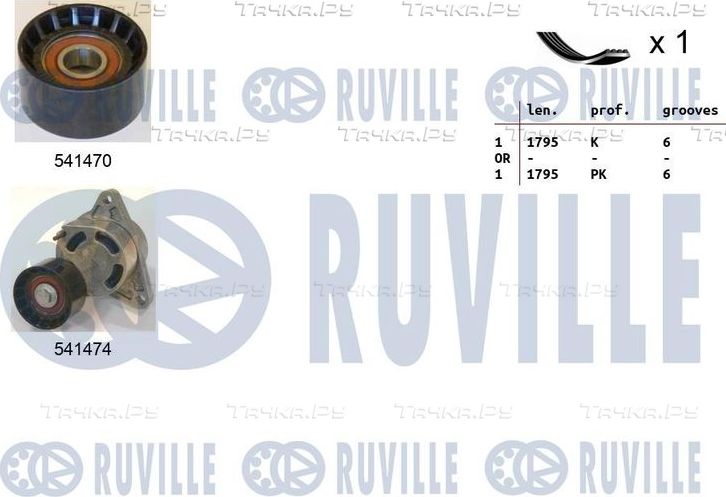 Приводной ремень поликлиновой с роликами (комплект) Ruville для Opel Movano II 2000-2006. Артикул 570106
