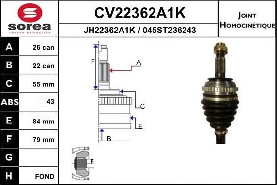 Шрус внутренний (граната) EAI. Артикул CV22362A1K