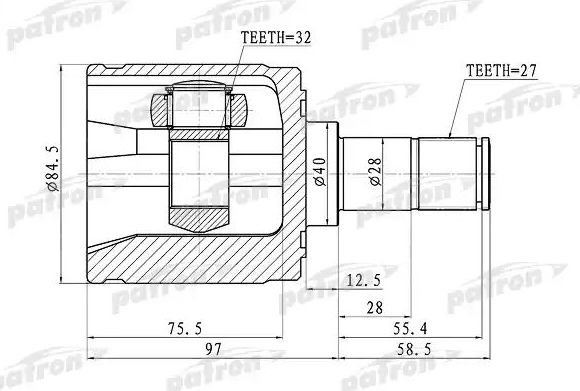 Шрус внутренний (граната) Patron передний правый для Honda Accord V 1993-1998. Артикул PCV1341