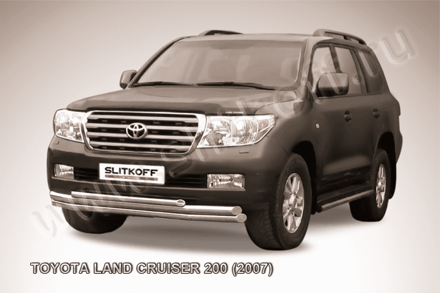 Защита Slitkoff переднего бампера d57/57 двойная для Toyota Land Cruiser 200 2007-2012. Артикул TLC2-013