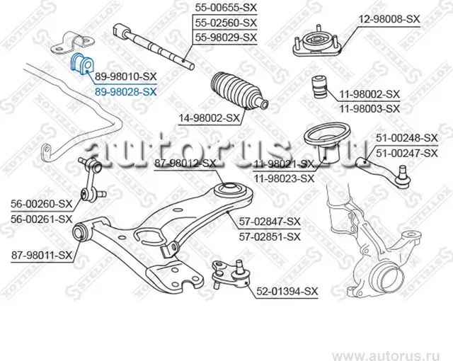 89-98028-SX_ВТУЛКА СТАБИЛИЗАТОРА ПЕРЕДНЕГО!/ TOYOTA CARINA 92-96/CELICA 93-99 (Stellox). Артикул 8998028SX 
