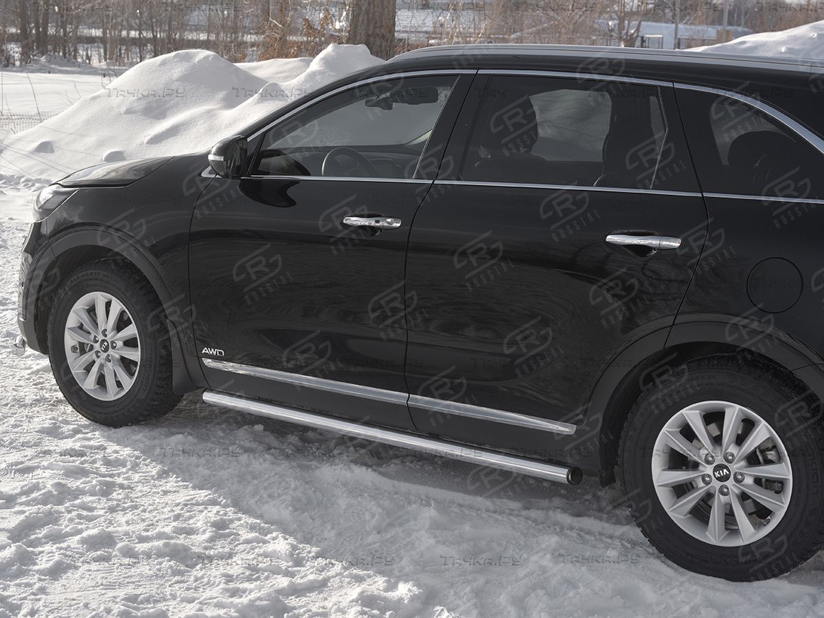 Защита порогов RusStal труба d63 (вариант 2) для Kia Sorento III Prime рестайлинг 2017-2020. Артикул KSPT-0031392