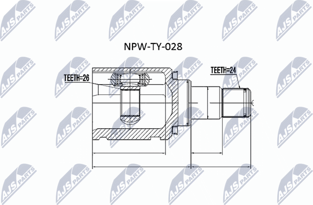 Шрус внутренний (граната) NTY для Toyota Corolla E120, E130 2002-2007. Артикул NPW-TY-028