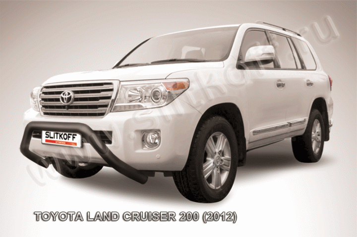 Кенгурятник Slitkoff d76 низкий широкий мини ЧЕРНЫЙ матовый для Toyota Land Cruiser 200 2012-2013. Артикул TLC2-12-009B