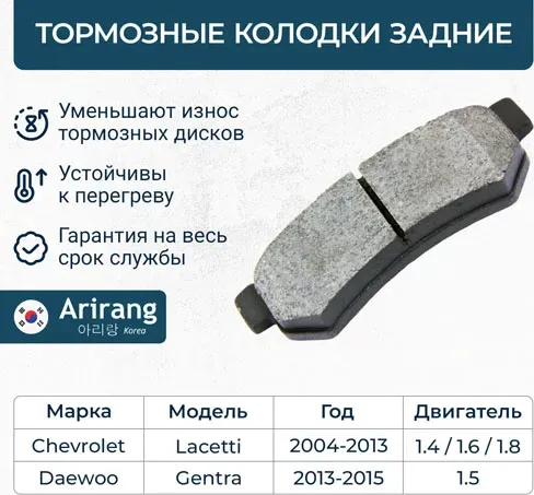 Колодка дискового тормоза задняя (Arirang). Артикул ARG281108