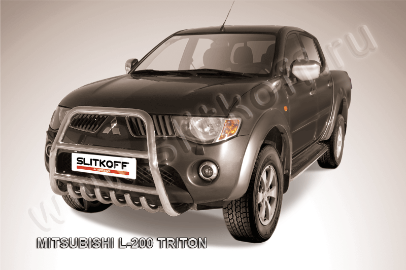Кенгурятник Slitkoff d57 высокий с защитой картера для Mitsubishi L200 IV Triton 2006-2015. Артикул ML005