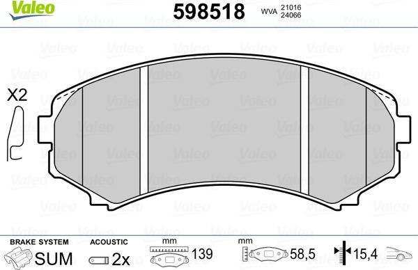 Тормозные колодки Valeo. Артикул 598518