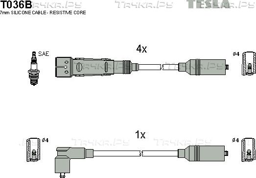 Высоковольтные провода (провода зажигания) (комплект) Tesla. Артикул T036B