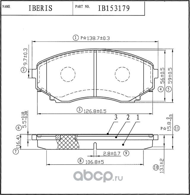 КОЛОДКИ ТОРМ.ПЕРЕД., К-Т MAZDA CX-7 (ER), CX-9 (TB) (Iberis). Артикул IB153179