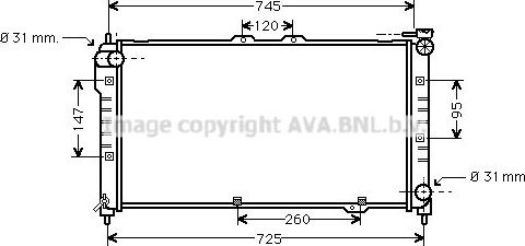 Радиатор охлаждения двигателя AVA. Артикул MZ2101