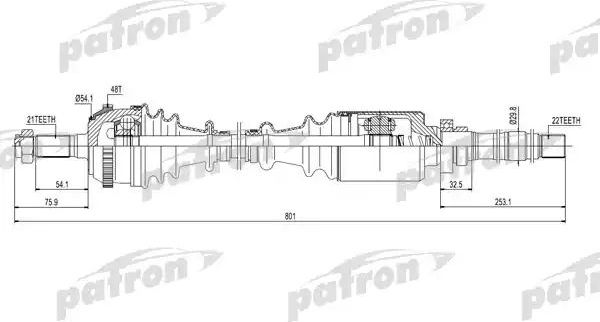 Полуось (привод в сборе, приводной вал) Patron. Артикул PDS0072