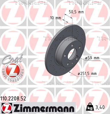 Тормозной диск Zimmermann SPORT Z задний для Lancia Thema I 1987-1992. Артикул 110.2208.52