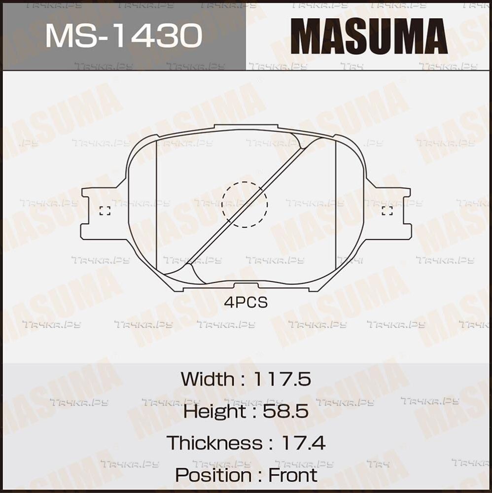 Тормозные колодки Masuma передние для Toyota Corolla E120, E130 2001-2007. Артикул MS-1430