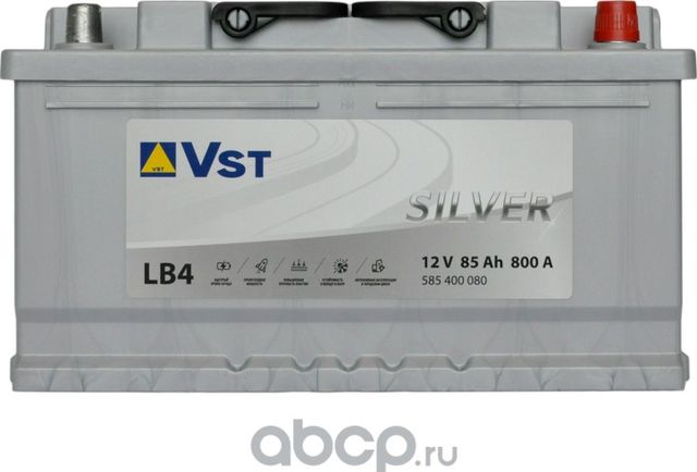 АКБ VST SILVER 6СТ-85.0 A/h LB4 (-/+) 12V 800A EN низкий 315x175х175 / 585 400 0 VST. Артикул 585400080