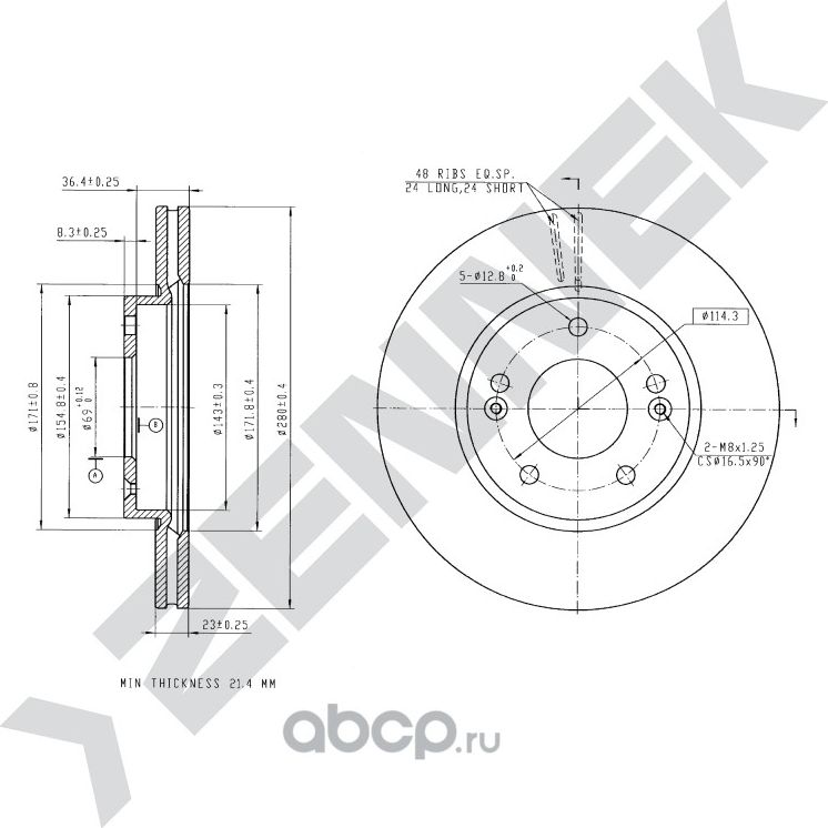 Диск тормозной передний HYUNDAI ELANTRA 10-> I30 11 (Zennek). Артикул DBD0118