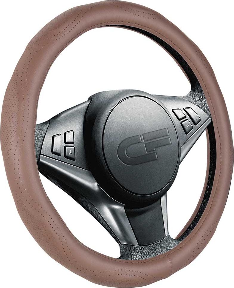 Оплётка на руль CarFashion Lake (размер M, экокожа, цвет КОРИЧНЕВЫЙ). Артикул 31341