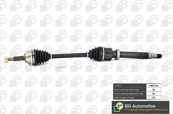 Полуось (привод в сборе, приводной вал) BGA передняя правая для Ford Transit VI 2000-2003. Артикул DS2320RA